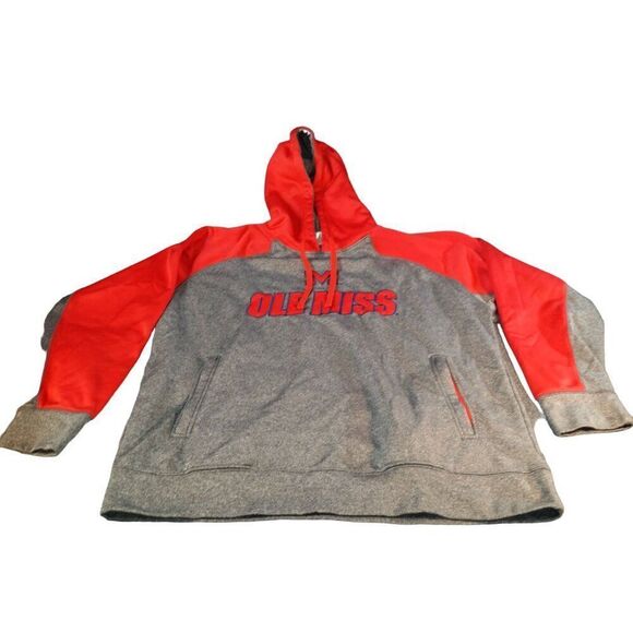 Ole Miss Rebels Hoodie Men‎ Sz XL Gray Red Pullover Embroidered Sportswear - Picture 1 of 7